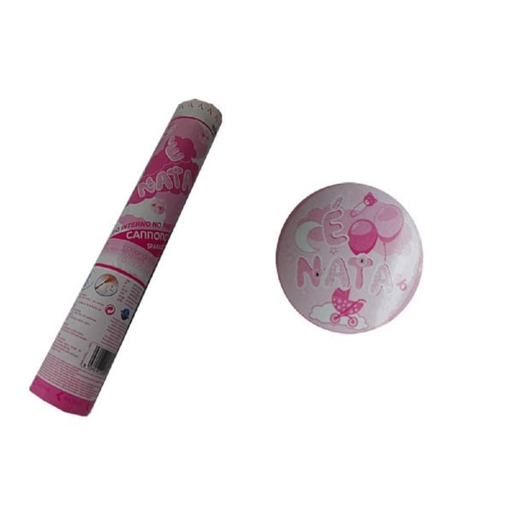 2 PZ CANNONE SPARA CORIANDOLI NASCITA BIMBA PARTY È NATA ROSA 40 CM USO INTERNO - 2