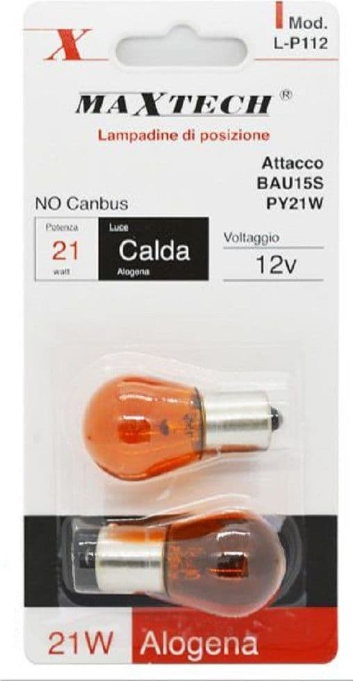 LAMPADINE POSIZIONE AUTO BAU15S PY21W 12V 21W LUCE CALDA ALOGENA NO CANBUS LP112 - 3