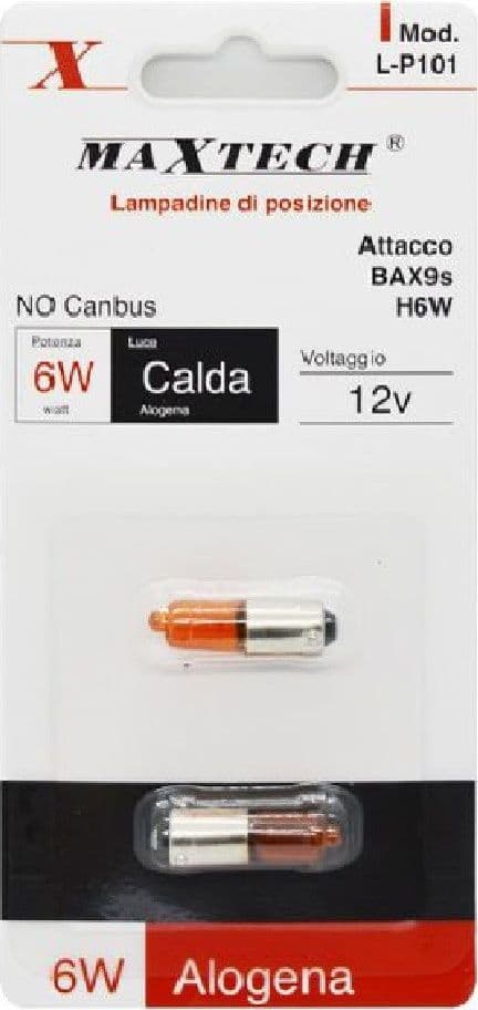 LAMPADINE DI POSIZIONE AUTO BAX9S H6W 12V 6W LUCE CALDA ALOGENA NO CANBUS L-P101 - 3