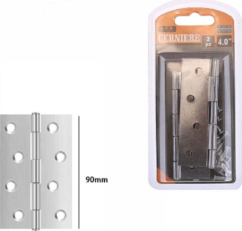 SET 2 PEZZI CERNIERE PER PORTE MOBILI ARMADI SPORTELLI ANTE 90 MM SILVER 69035