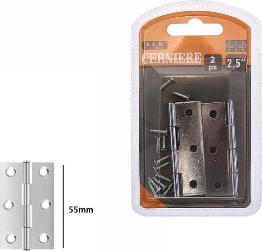SET 2 PZ CERNIERE PER PORTE MOBILI ARMADI SPORTELLI ANTE 55 MM SILVER VITI 69033