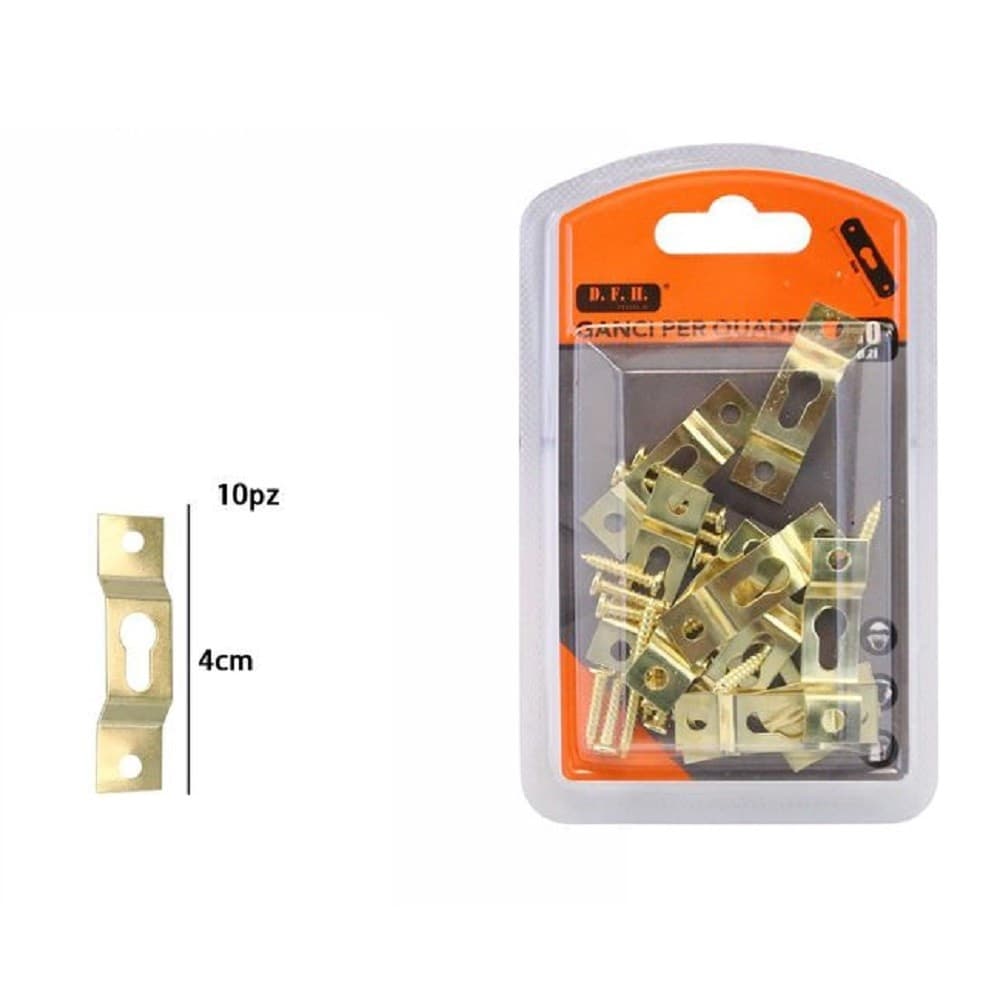 SET 10 PEZZI GANCI DORATI PER QUADRI QUADRO CORNICI APPENDERE PARETE 4 CM 07519