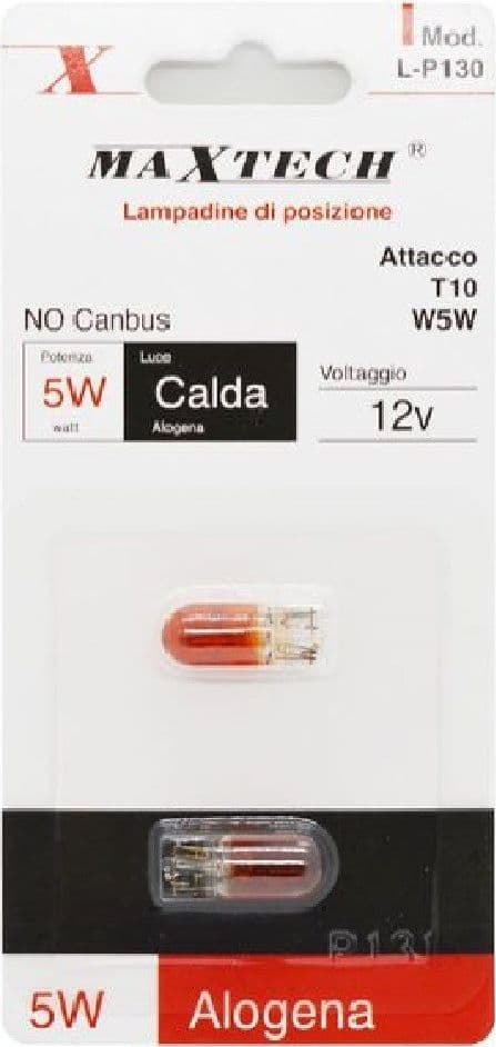 LAMPADINE DI POSIZIONE T10 W5W 12 V AUTO 5 W LUCE CALDA ALOGENA L-P130 NO CANBUS - 3