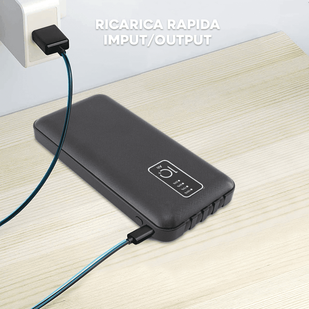 POWER BANK 20000mah CARICABATTERIE PORTATILE VELOCE CON 4 CAVI USB CARICA RAPIDA - 3