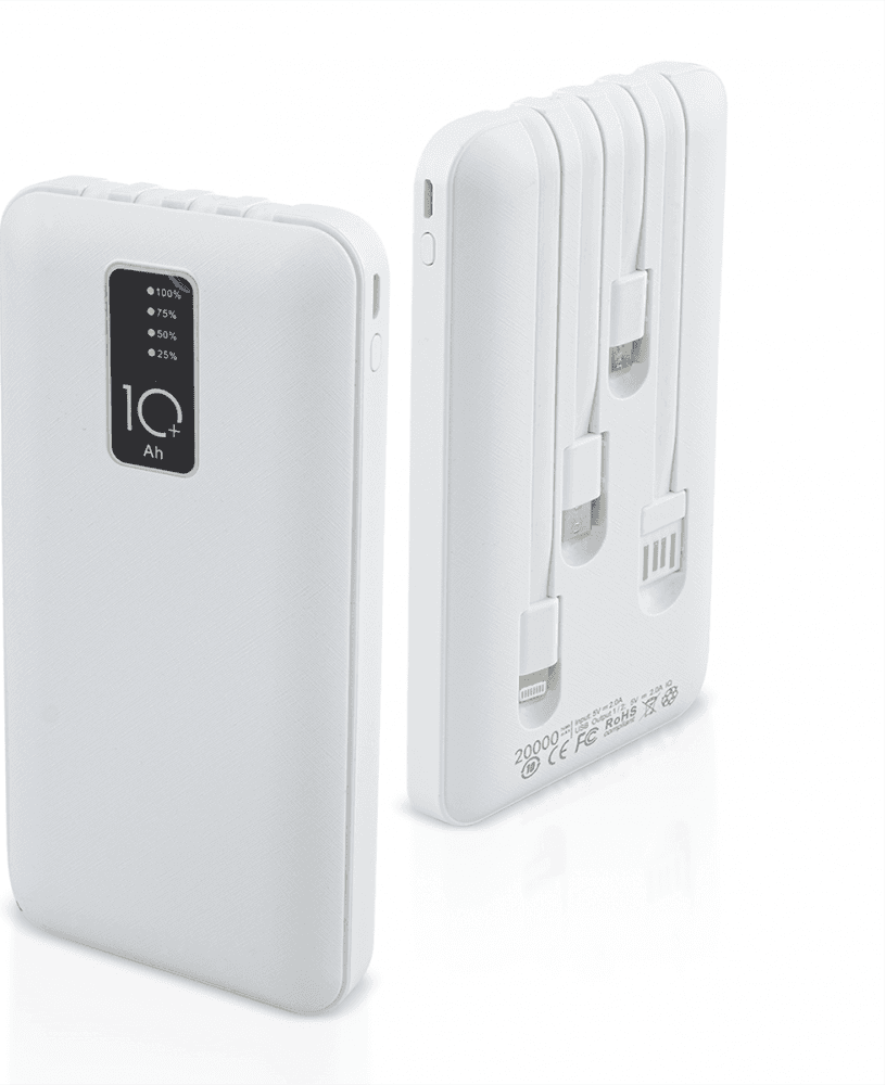 POWER BANK 20000mah CARICABATTERIE PORTATILE VELOCE CON 4 CAVI USB CARICA RAPIDA - 6
