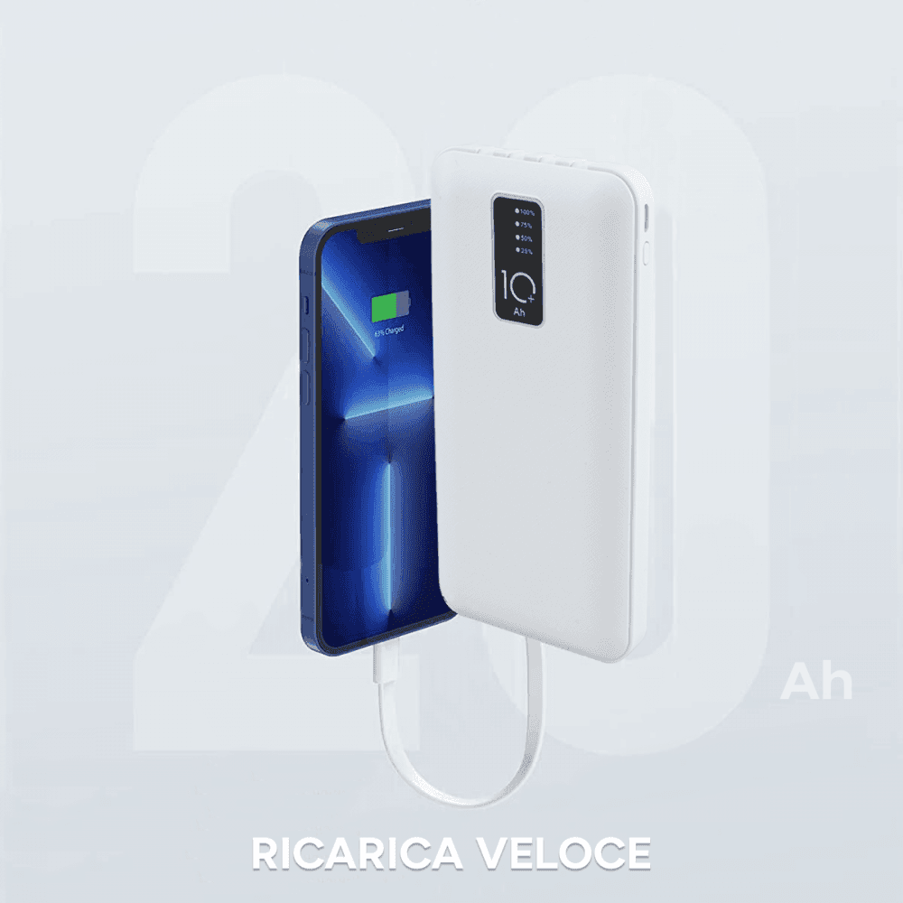 POWER BANK 20000mah CARICABATTERIE PORTATILE VELOCE CON 4 CAVI USB CARICA RAPIDA - 7