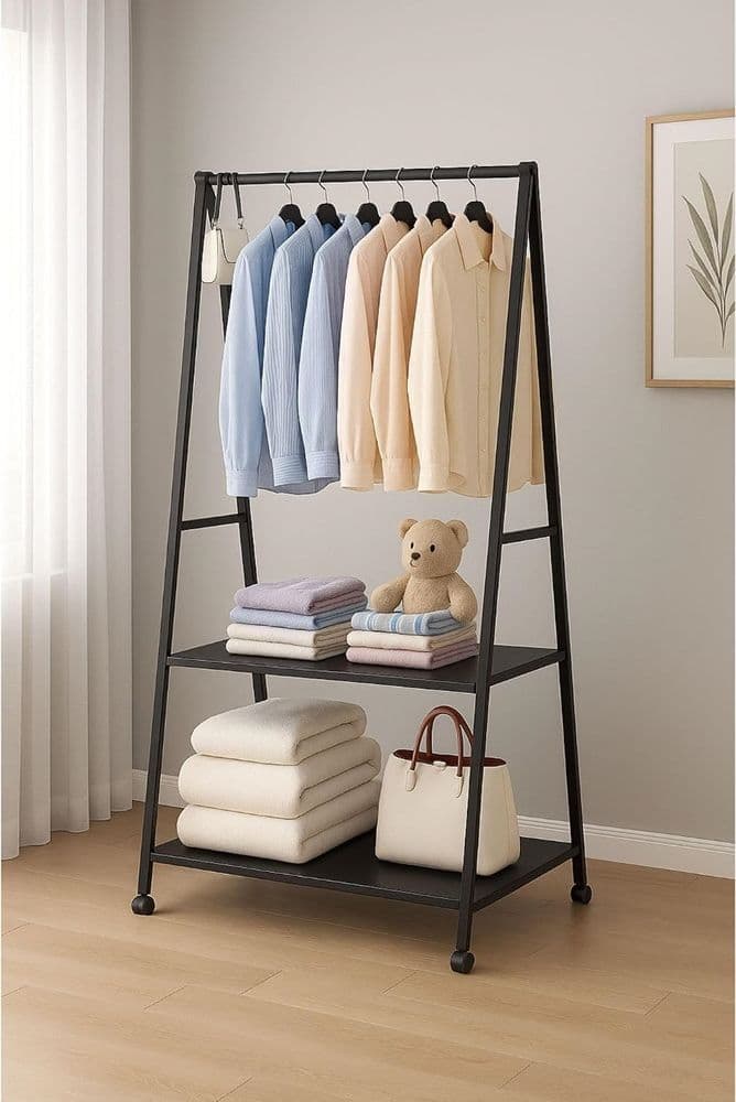 STAND APPENDIABITI ATTACCAPANNI IN LEGNO MDF E METALLO CAMERA DA LETTO NERO 68776 - 4