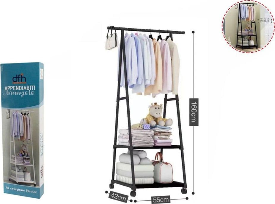 STAND APPENDIABITI ATTACCAPANNI IN LEGNO MDF E METALLO CAMERA DA LETTO NERO 68776 - 5