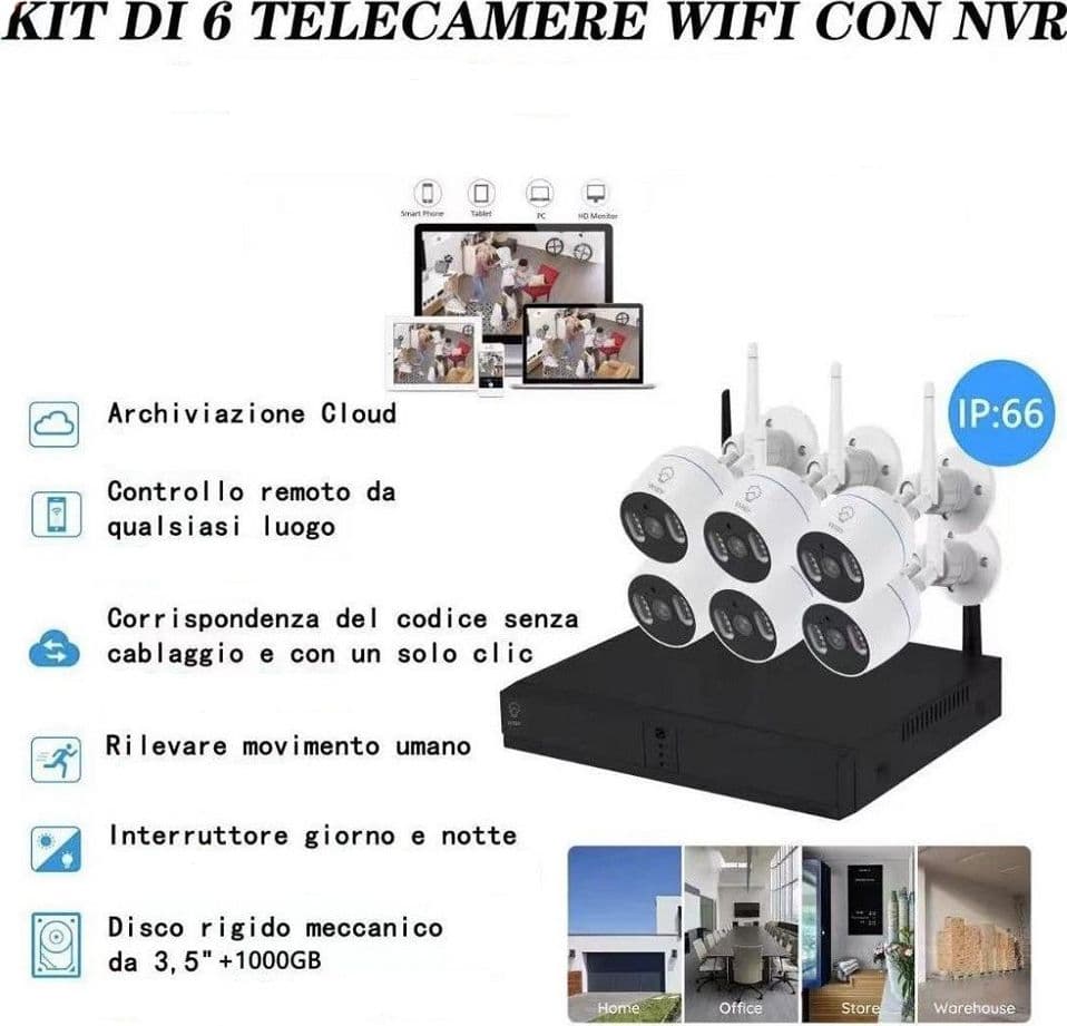 KIT DI 6 TELECAMERE DI VIDEOSORVEGLIANZA IP WIFI 1080P IP66 CON NVR TV-6125HE 8+6 - 2