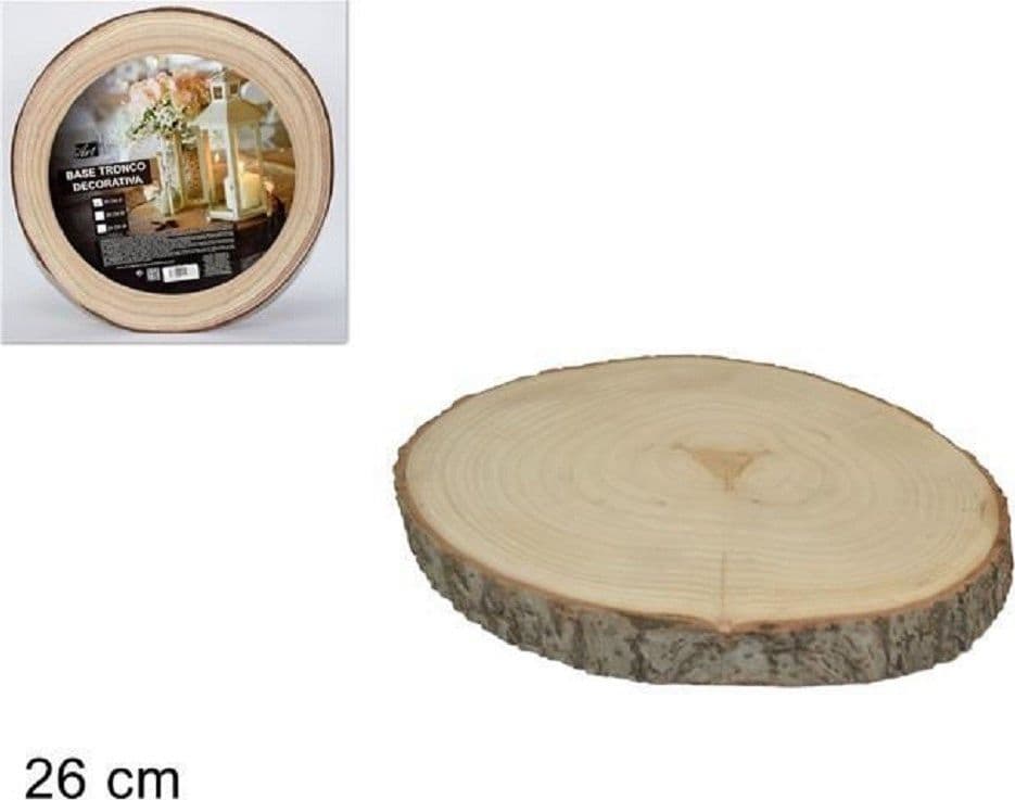 BASE TRONCO LEGNO NATURALE DECORATIVA DISCO PER ORNAMENTO DIAMETRO 26 CM ROTONDO