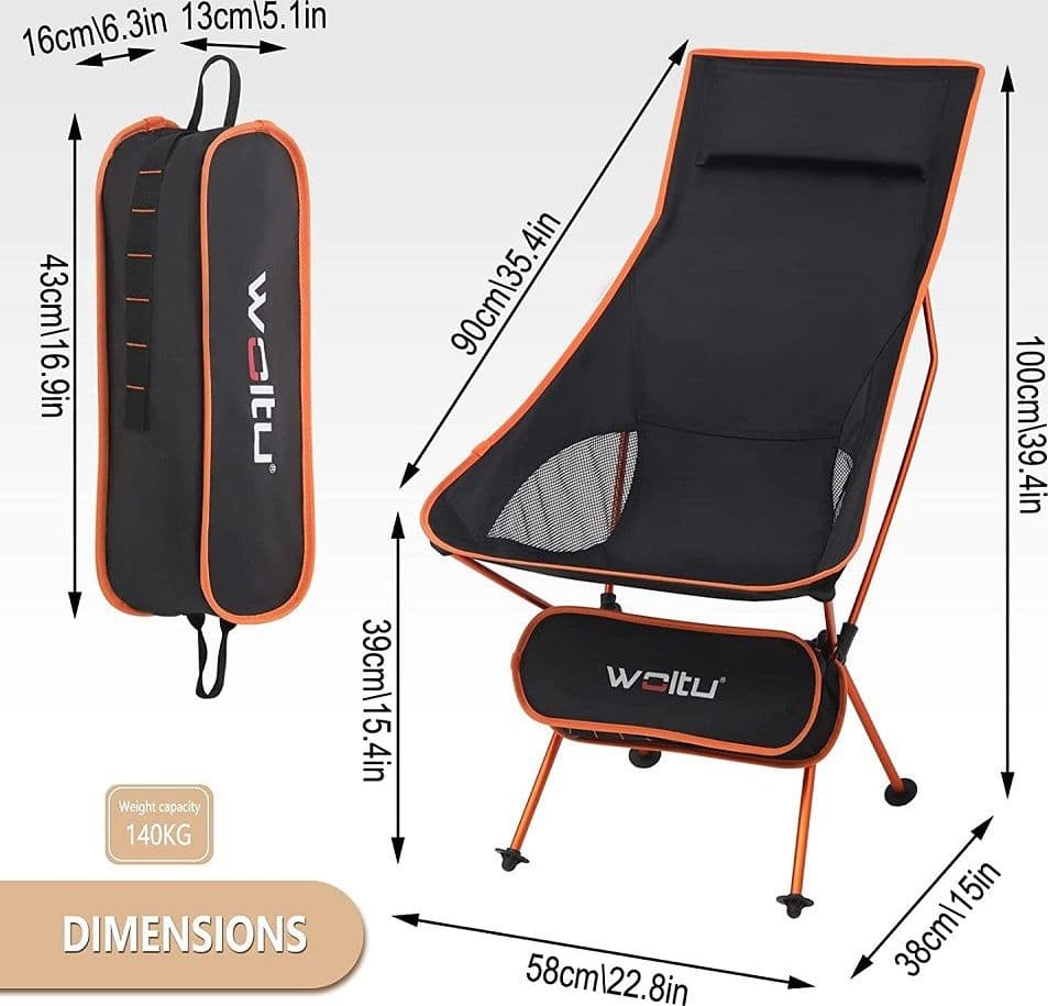 SEDIA PIEGHEVOLE DA CAMPEGGIO PESCA IMPERMEABILE PORTATILE CARICO 140KG TESSUTO - 3