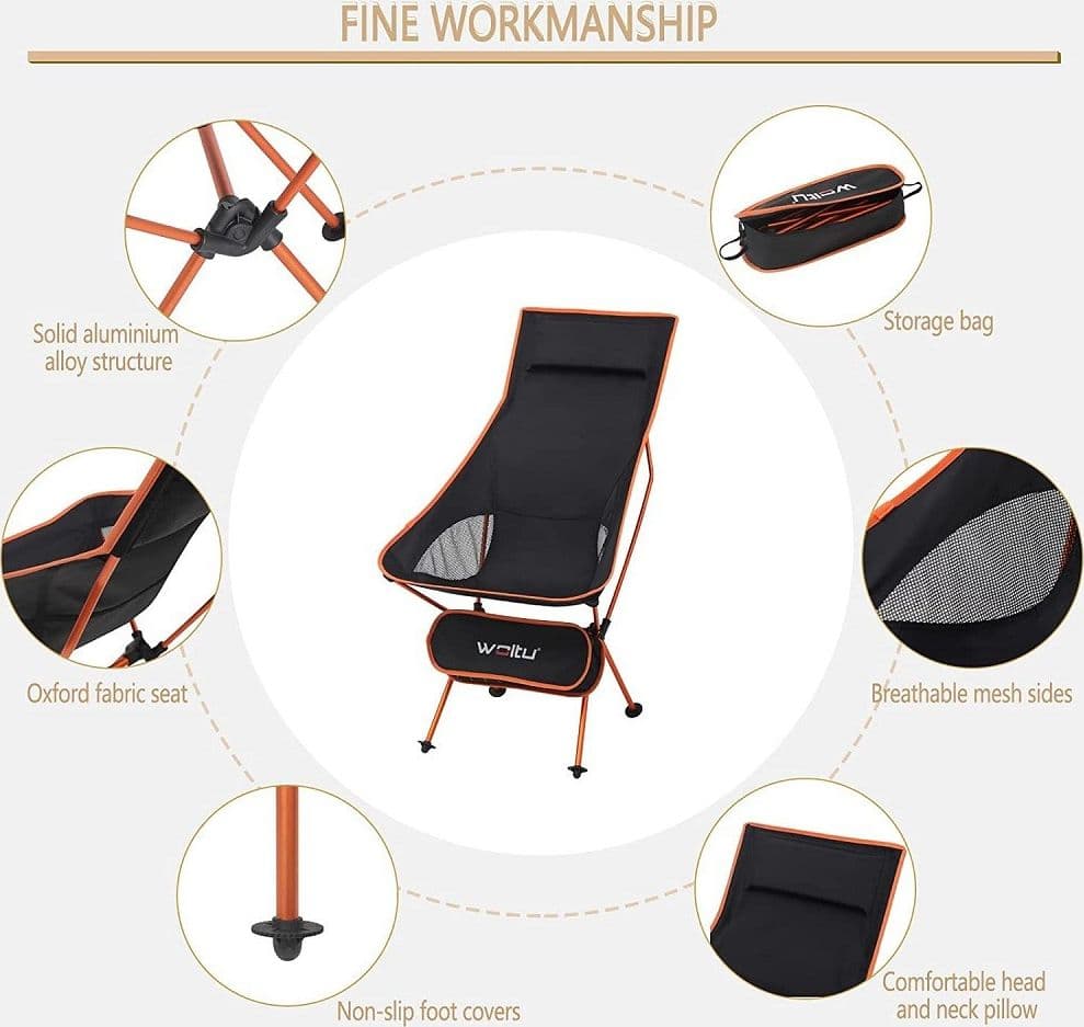 SEDIA PIEGHEVOLE DA CAMPEGGIO PESCA IMPERMEABILE PORTATILE CARICO 140KG TESSUTO - 4