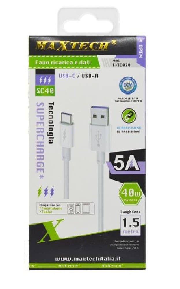 CAVO USB TYPE-C 5A 1.5 METRI DATI RICARICA RAPIDA PER SMARTPHONE TABLET F-TC020 - 3