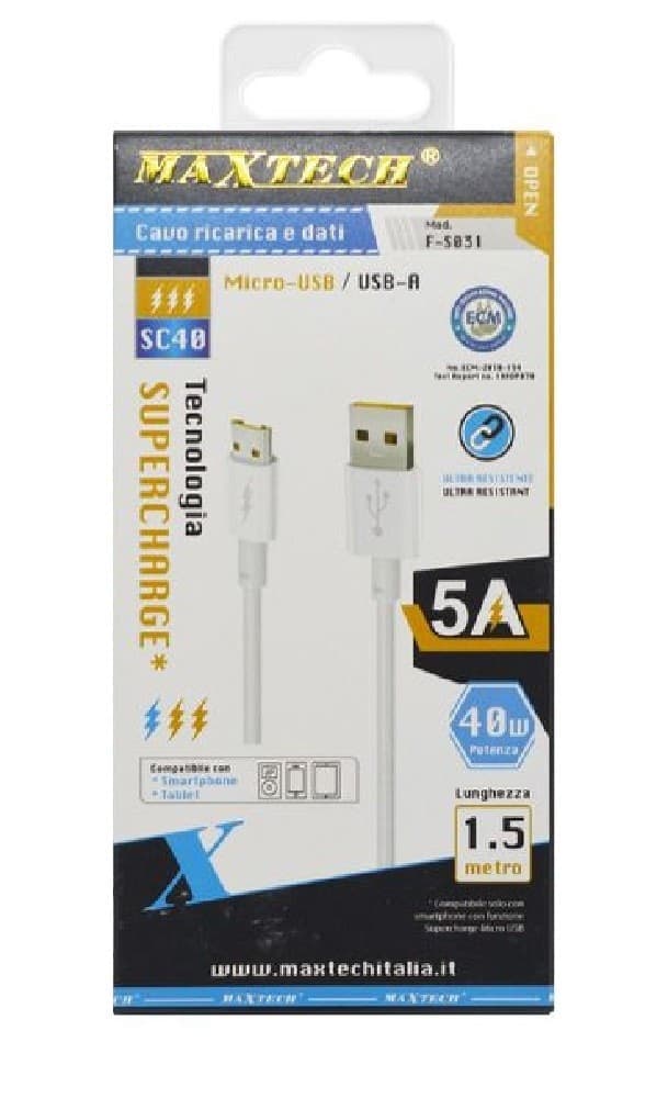 CAVO RICARICA RAPIDA DATI MICRO USB / USB-A 5A CAVETTO SMARTPHONE 1.5 MT F-S031 - 3