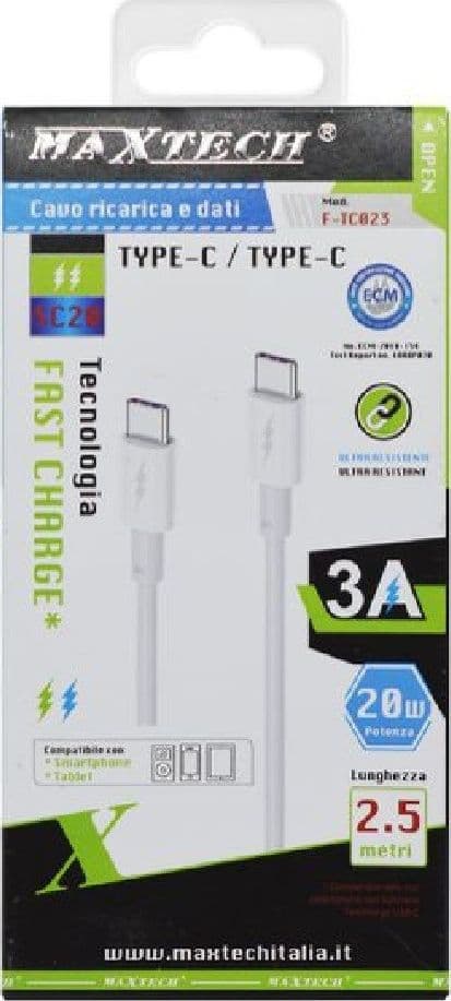 CAVO TRASFERIMENTO DATI RICARICA VELOCE TYPE-C/TYPE-C 3A 2.5MT F-TC023 SMARTPHONE - 3