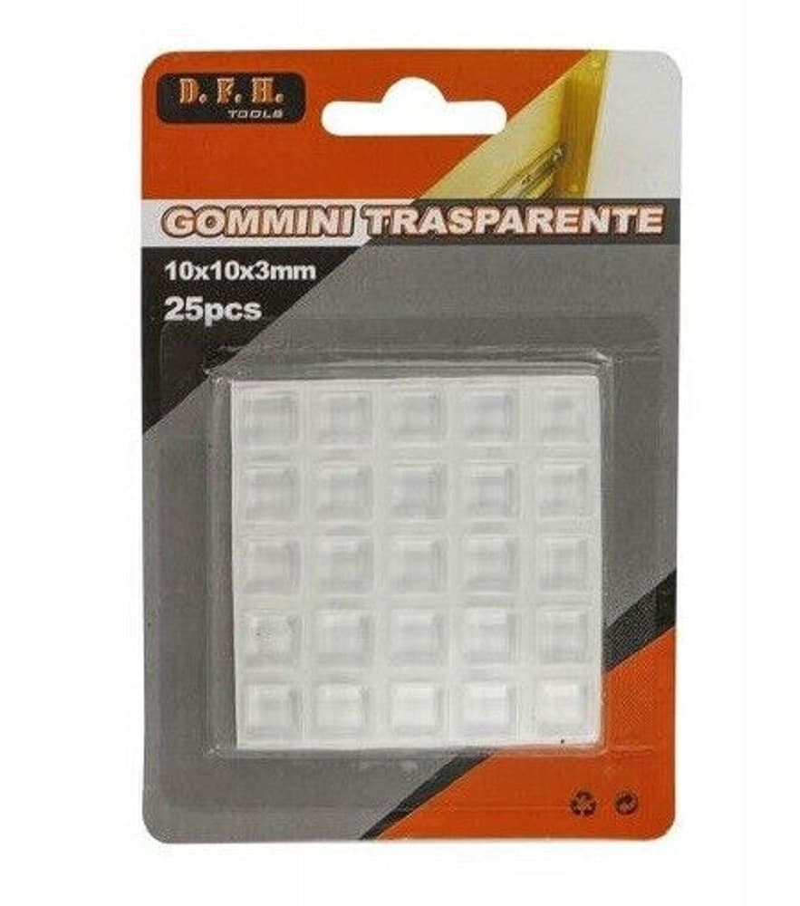 SET 25 GOMMINI ADESIVI PROTEZIONE PAVIMENTI TRASPARENTI QUADRATI 10X10X3MM 66091 - 2