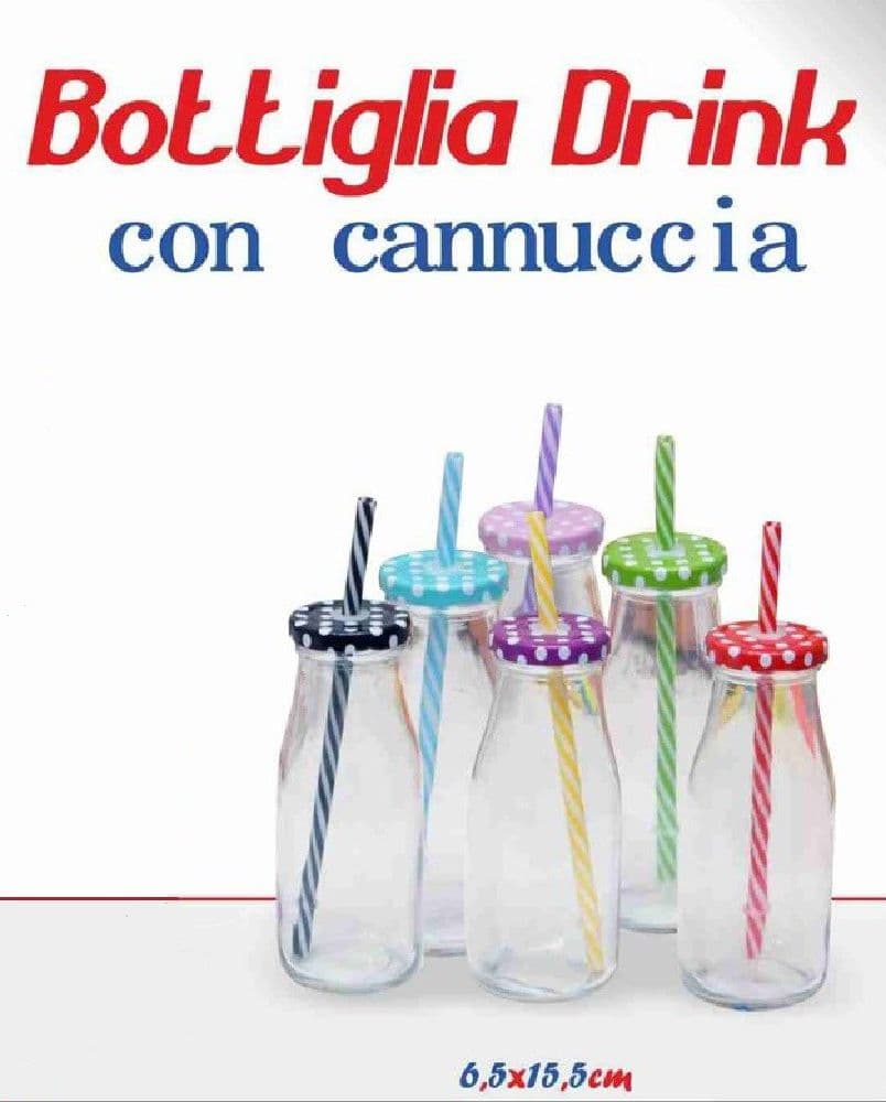 SET 2 PEZZI BOTTIGLIA CON TAPPO COLORATO FANTASIA BAMBINI CANNUCCIA BIBITE DRINK