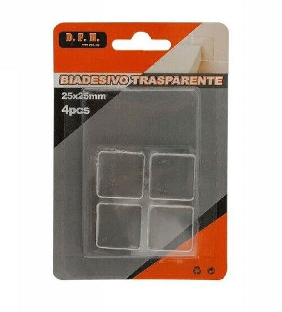 SET 4 PEZZI GOMMINI BIADESIVO TRASPARENTE PROTEZIONE QUADRATI 25 X 25 MM 66104 - 2