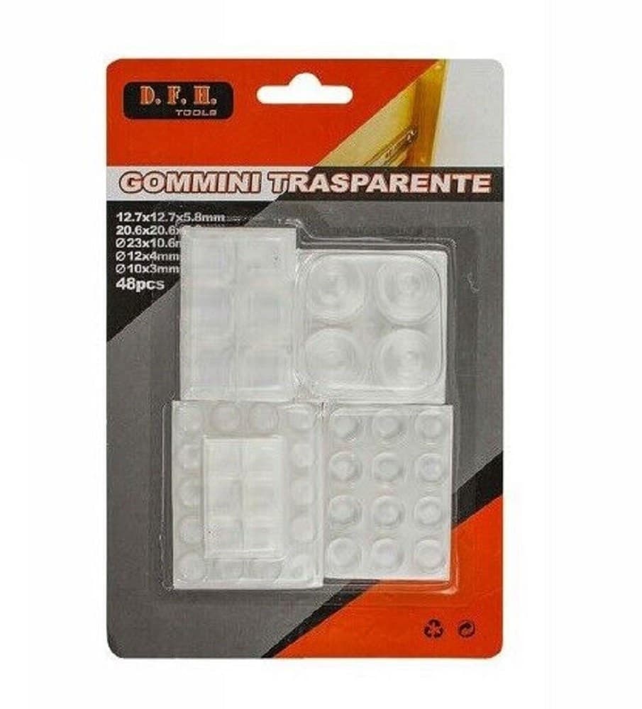 SET 48 PEZZI GOMMINI ADESIVI PROTEZIONE PAVIMENTI TRASPARENTI VARIE MISURE 66106 - 2