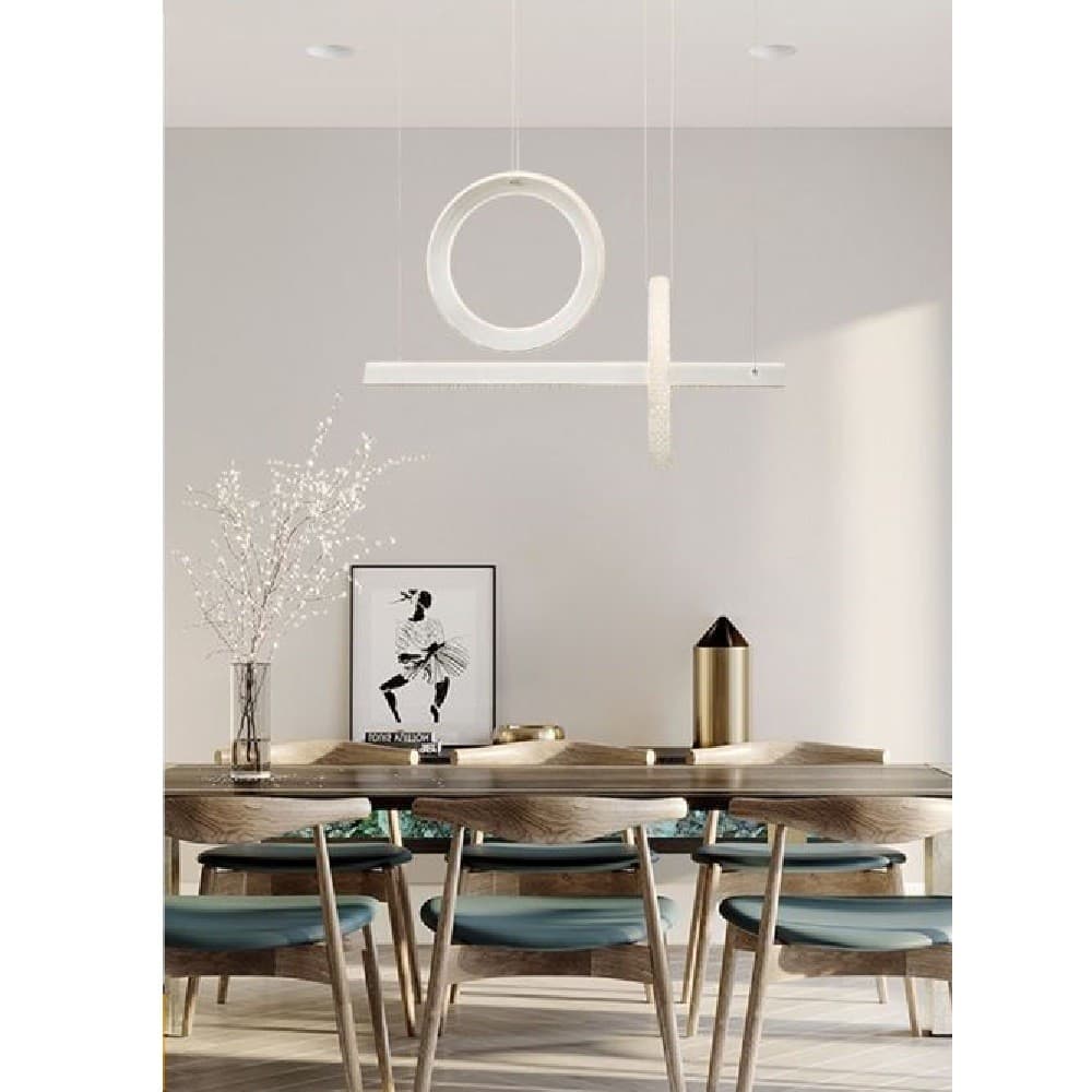 LAMPADARIO LED 80W SOSPENSIONE LUCE FREDDA NATURALE CALDA EFFETTO CRISTALLO LP-23B - 6