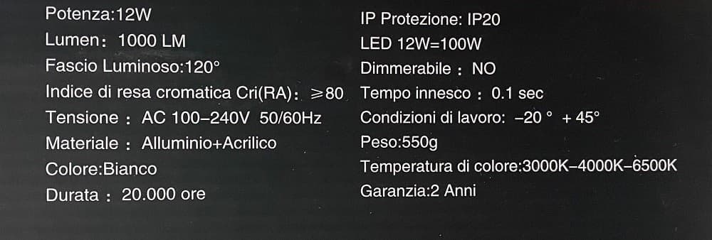 APPLIQUE LAMPADA DA PARETE LUCE LED MODERNA 12 WATT LUCE 4000K 6500K 3000K E59-B - 7