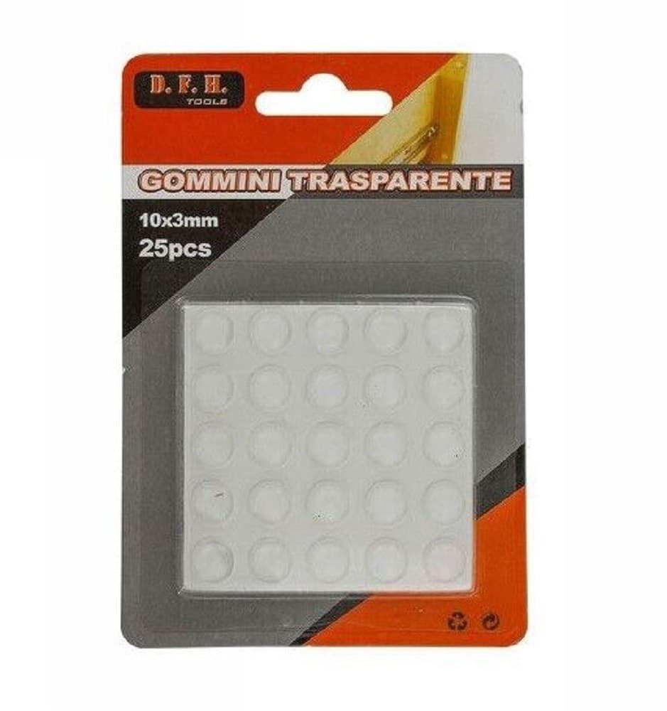 SET 25 PZ GOMMINI ADESIVI PROTEZIONE PAVIMENTI TRASPARENTI ROTONDI 10X3MM 66095 - 2
