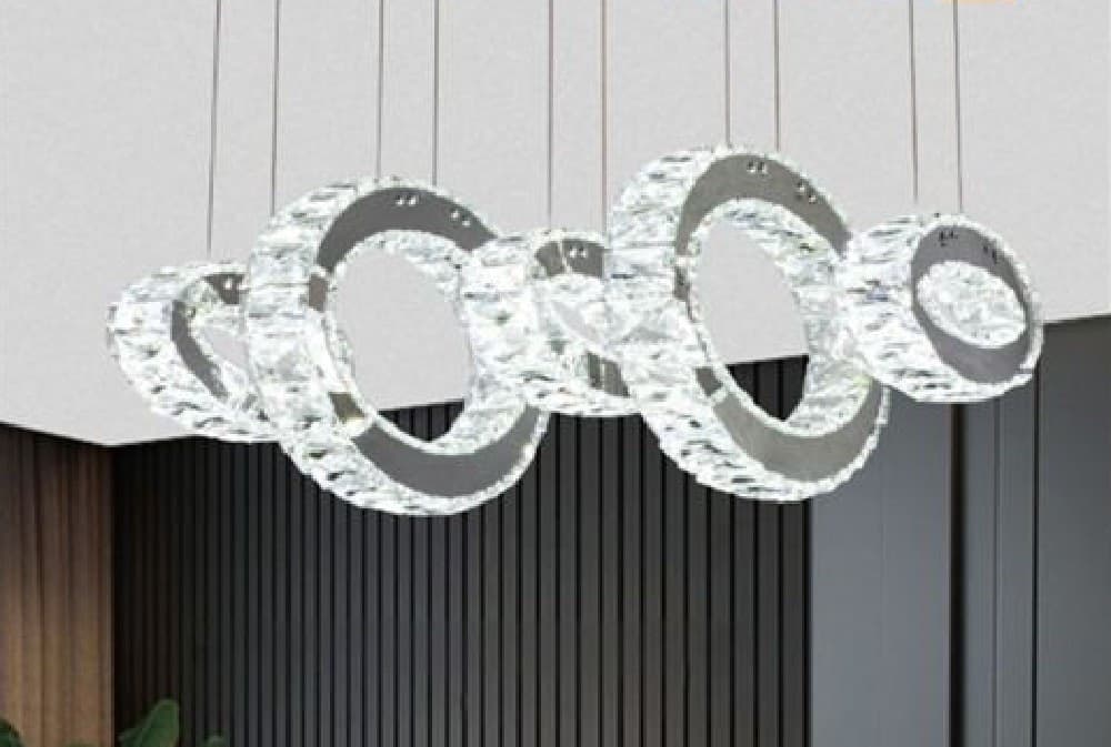 LAMPADARIO LED A SOSPENSIONE 42WATT 5 ANELLI CON CRISTALLI LUCE FREDDA 8000K B58 - 3