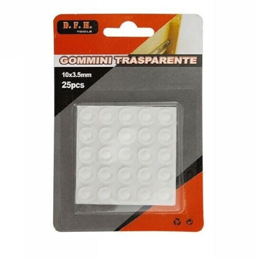 SET 25PZ GOMMINI ADESIVI PROTEZIONE PAVIMENTI TRASPARENTI ROTONDI 10X3.5MM 66093 - 2