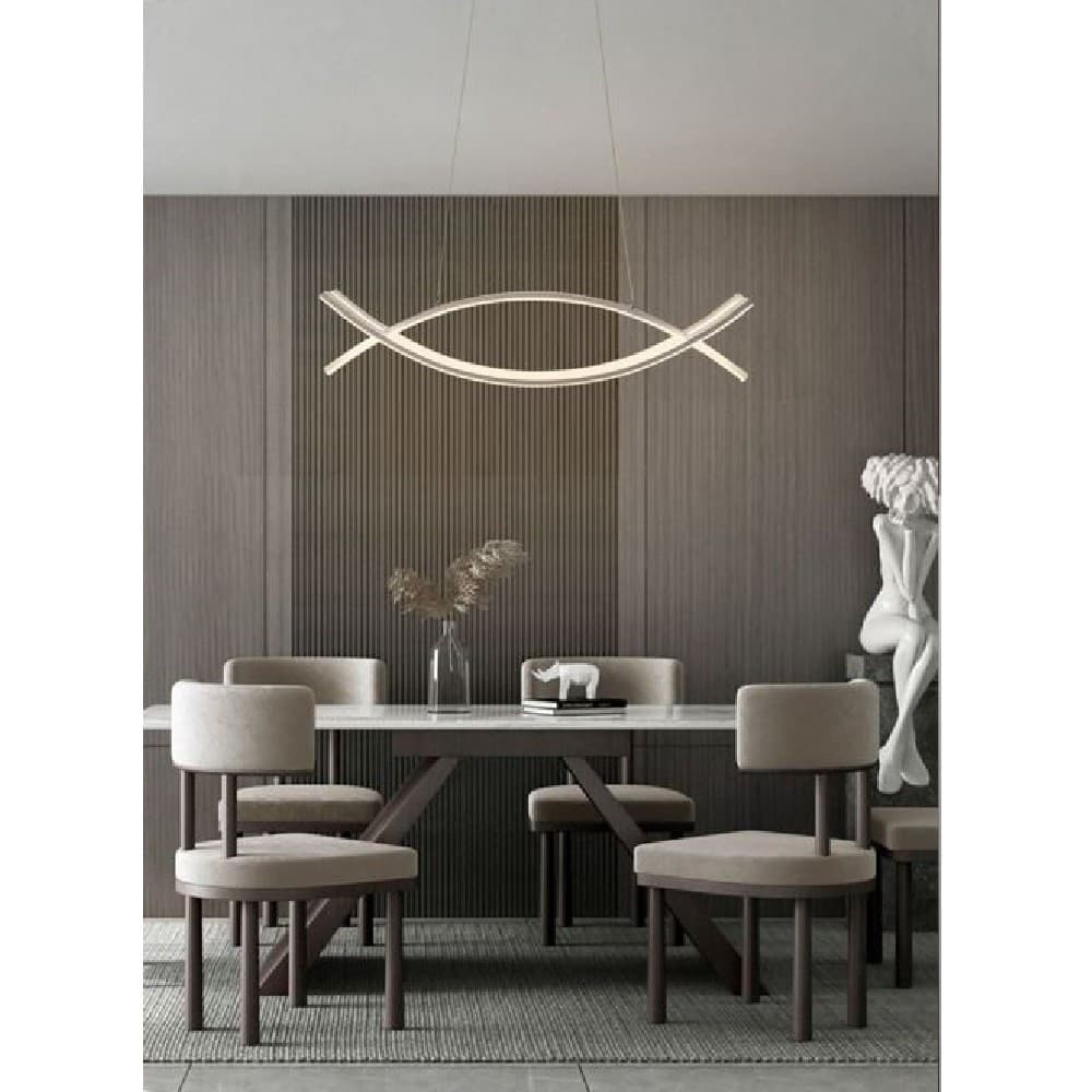 LAMPADARIO A SOSPENSIONE MODERNO 2 LINEE CURVE INCROCIATE LUCE 4000K 6500K LP-27 - 7