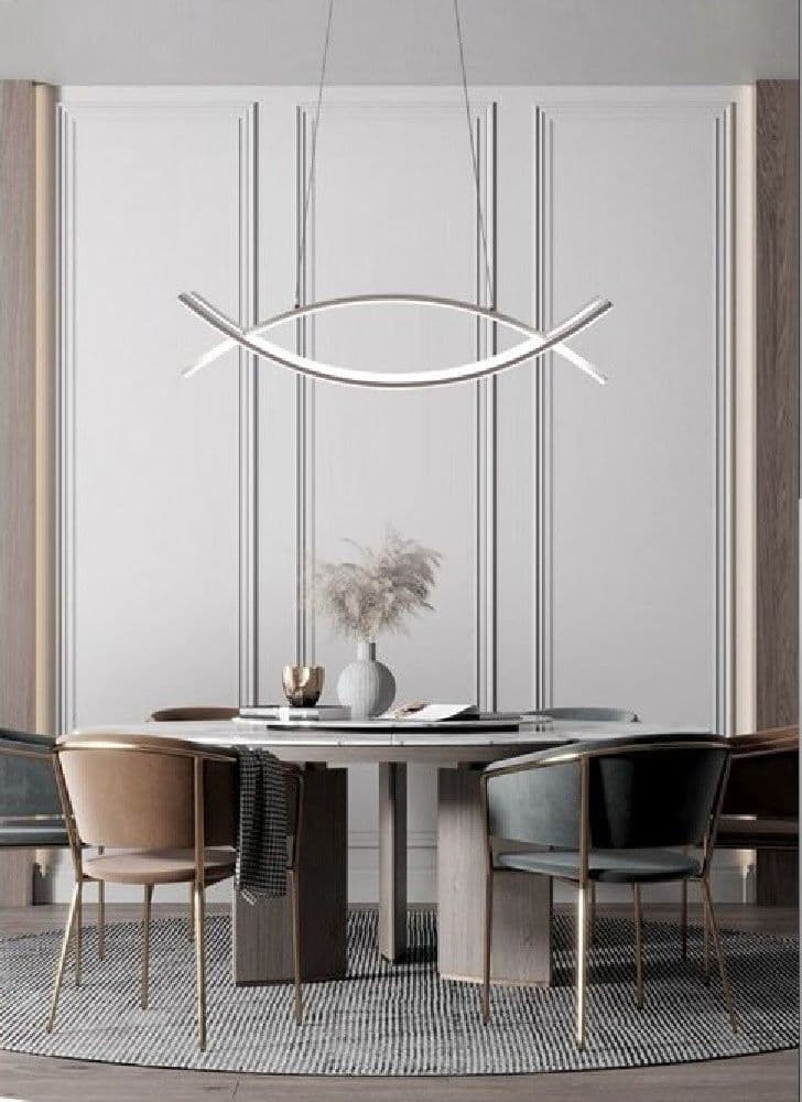 LAMPADARIO A SOSPENSIONE MODERNO 2 LINEE CURVE INCROCIATE LUCE 4000K 6500K LP-27 - 2
