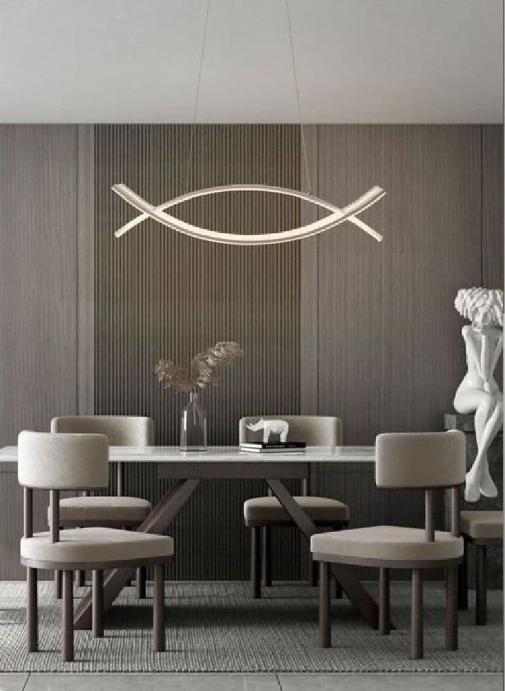 LAMPADARIO A SOSPENSIONE MODERNO 2 LINEE CURVE INCROCIATE LUCE 4000K 6500K LP-27 - 5