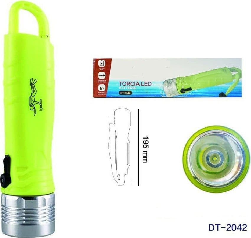 TORCIA LED A BATTERIA IMMERSIONI SUBACQUEE LUMINOSITA' REGOLABILE 195MM DT-2042