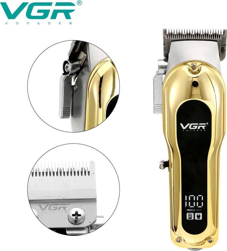 Tagliacapelli Professionale VGR V-680 – Clipper Barber e Regolabarba LED – Oro – MaxTech – dorato