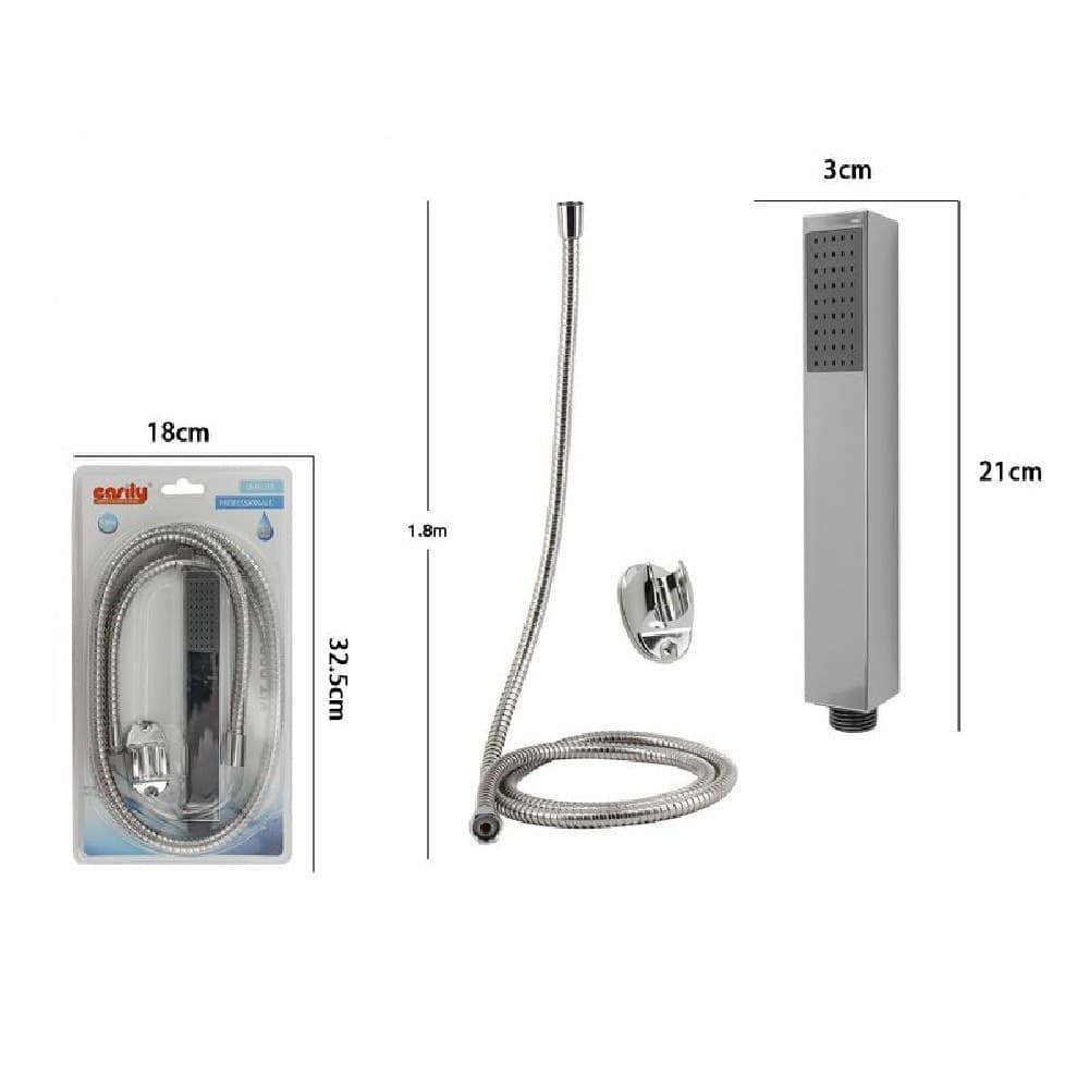 KIT DOCCETTA DOCCINO SQUADRATA BAGNO SOFFIONE DOCCIA LACCIO 1,8 MT STAFFA 69302 - 2