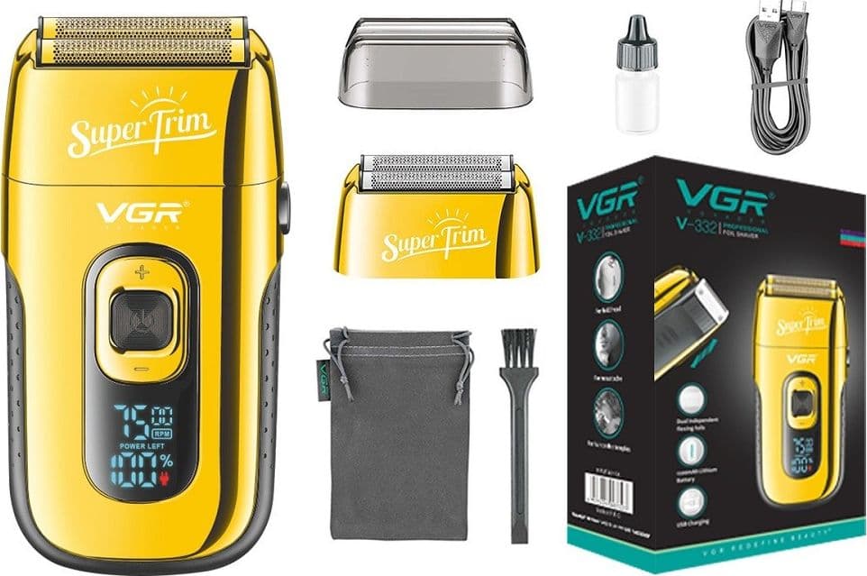 VGR V-332 Rasoio Professionale Foil Shaver Barber Display LED 3 Velocità – Oro – MaxTech – giallo