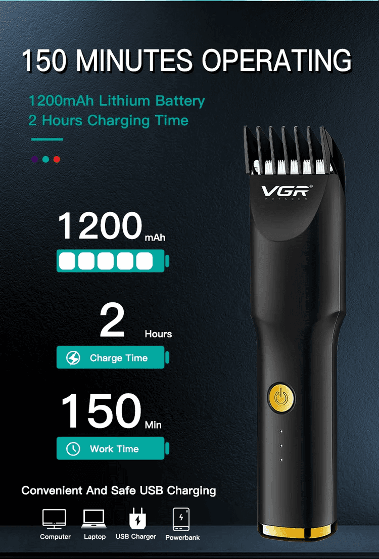 TAGLIACAPELLI BARBA TRIMMER PROFESSIONALE RICARICABILE USB IMPERMEABILE VGR V230 - 4