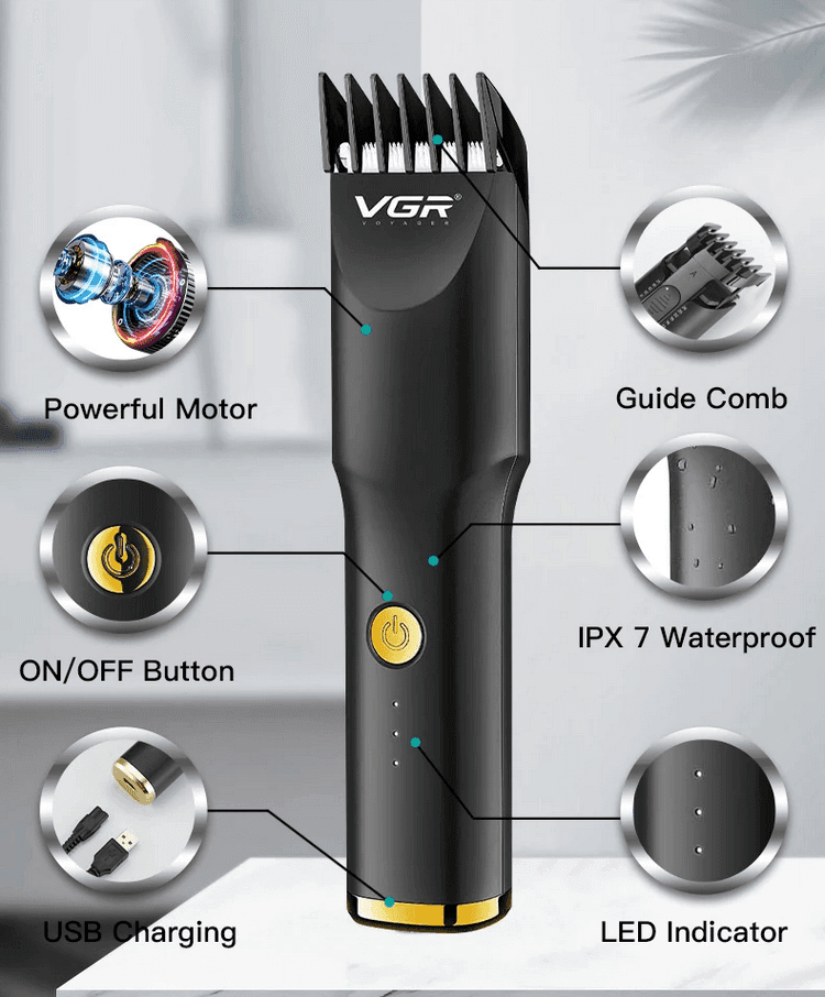 TAGLIACAPELLI BARBA TRIMMER PROFESSIONALE RICARICABILE USB IMPERMEABILE VGR V230 - 9