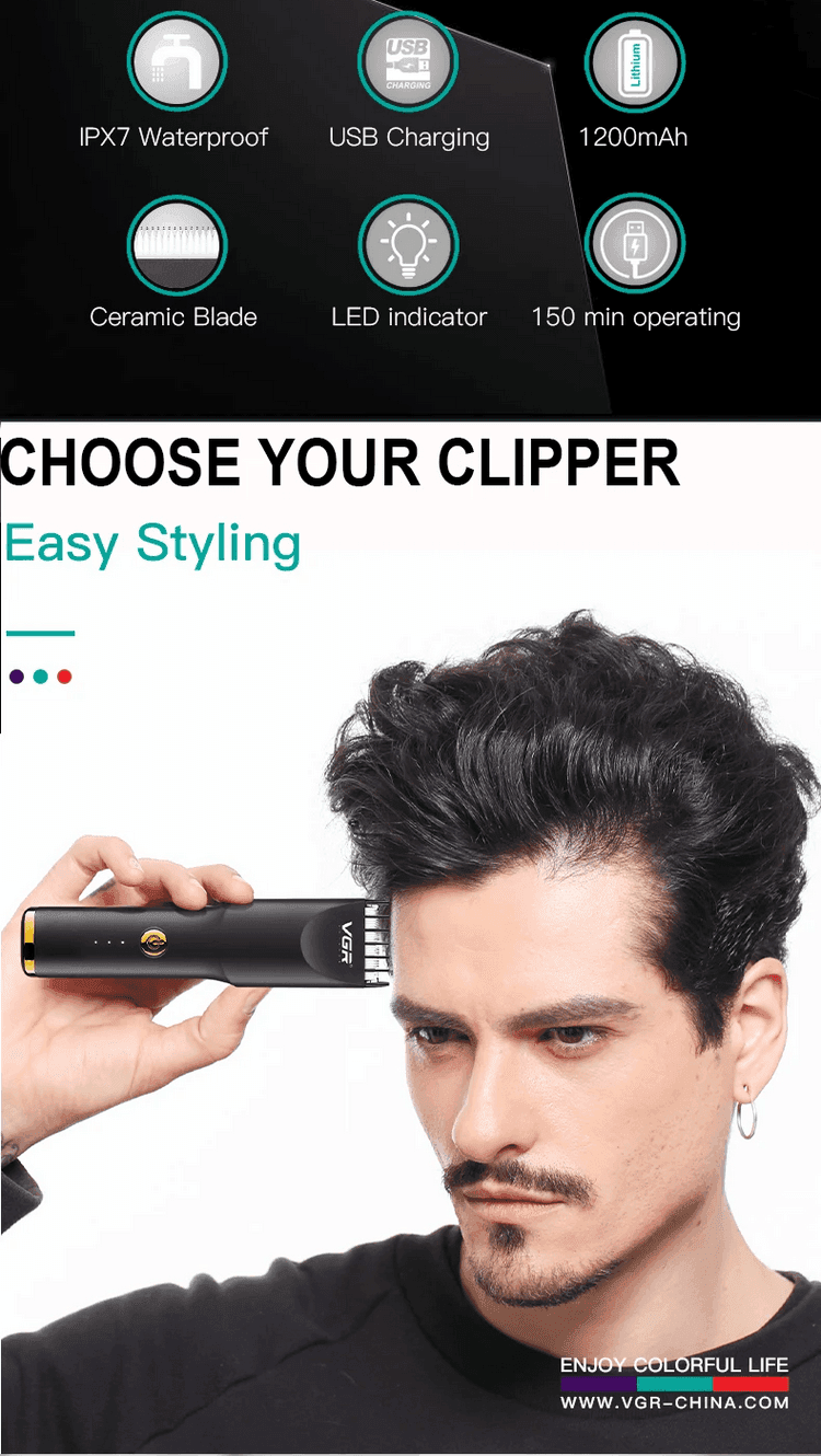 TAGLIACAPELLI BARBA TRIMMER PROFESSIONALE RICARICABILE USB IMPERMEABILE VGR V230 - 10