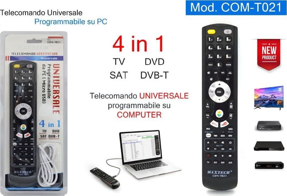 TELECOMANDO UNIVERSALE 4IN1 TV DVD SAT DVB-T PROGRAMMABILE DA COMPUTER COM-T021 - 2