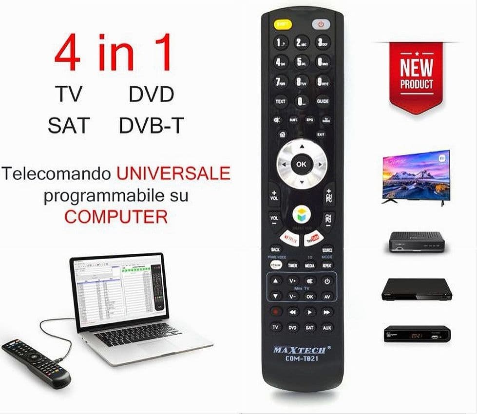 TELECOMANDO UNIVERSALE 4IN1 TV DVD SAT DVB-T PROGRAMMABILE DA COMPUTER COM-T021 - 3