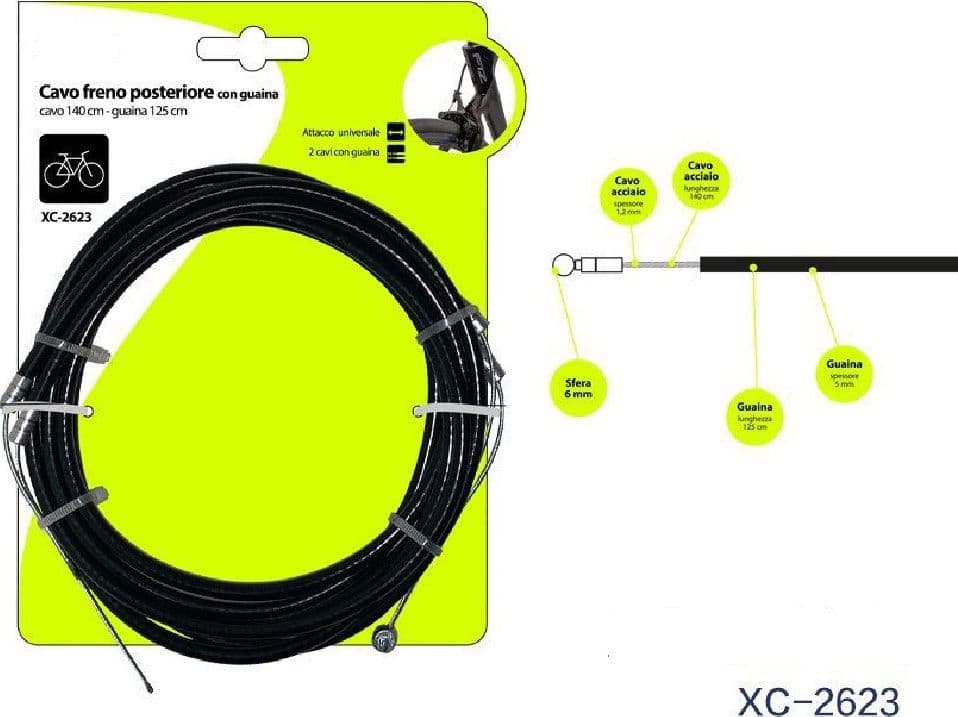KIT 2 PZ CAVO FILO FRENO CON GUAINA POSTERIORE UNIVERSALE PER BICICLETTA XC-2623