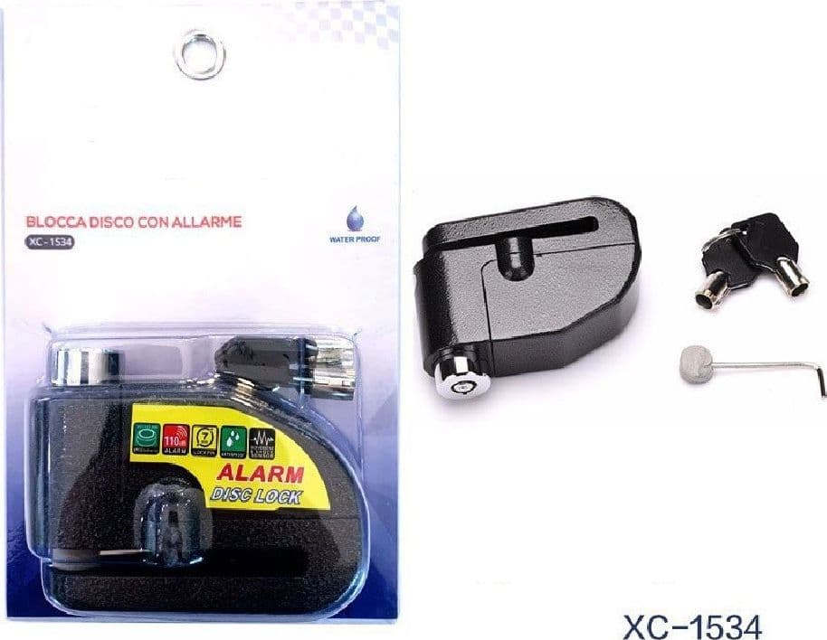 LUCCHETTO ANTIFURTO BLOCCADISCO CON ALLARME SONORO 110DB PER MOTO BICI XC-1534
