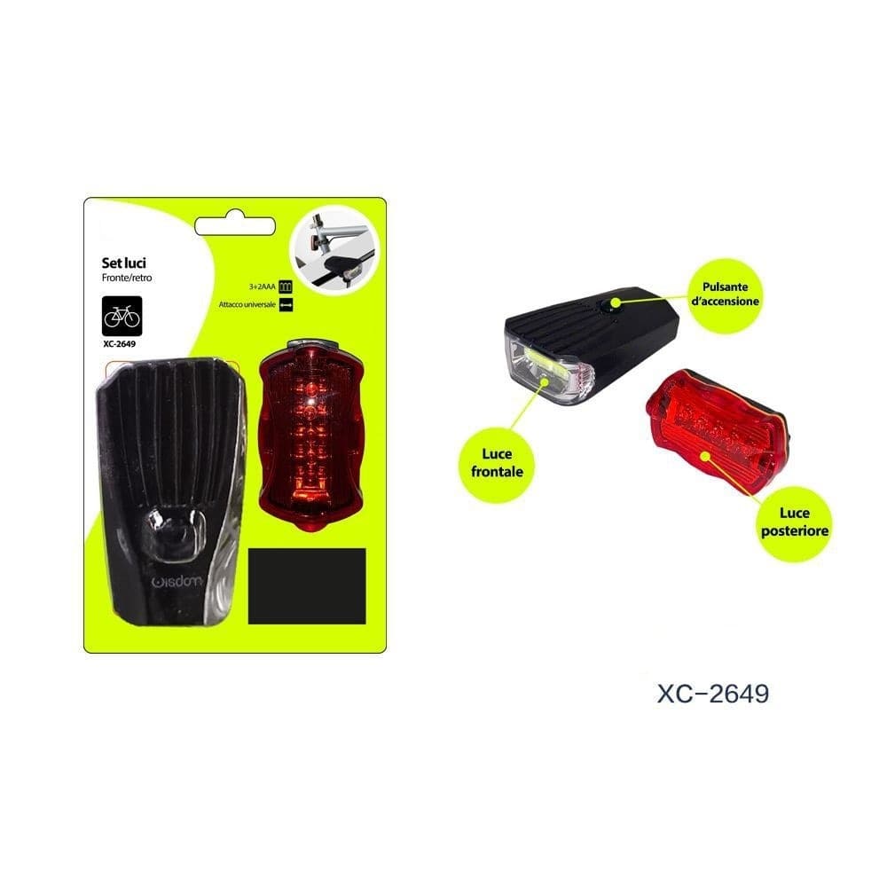 SET LUCI ANTERIORE POSTERIORE FANALINO BICI BICICLETTA ATTACCO UNIVERSALE XC2649