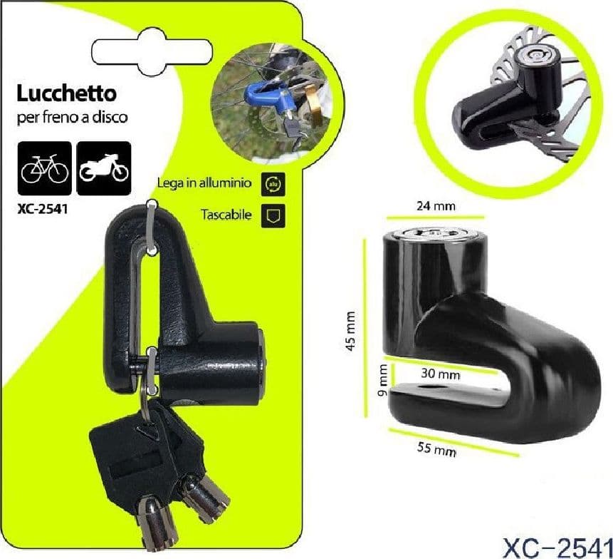 LUCCHETTO BLOCCO PER FRENO A DISCO ANTIFURTO PER MOTO BICICLETTA CHIAVI XC-2541 - 2