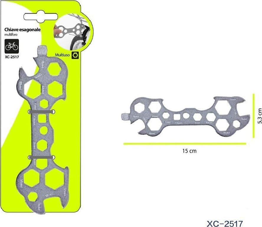 CHIAVE ESAGONALE PIATTA MULTIFORO UTENSILI DI RIPARAZIONE MULTIUSO BICI XC-2517