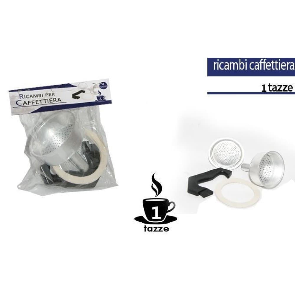 KIT 4PZ RICAMBI FILTRO GUARNIZIONE MANICO IMBUTO CAFFETTIERA MOKA MISURA 1 TAZZA - 2