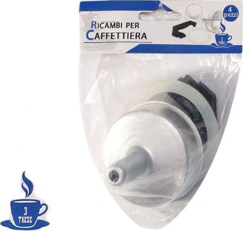 KIT 4PZ RICAMBI FILTRO GUARNIZIONE MANICO IMBUTO CAFFETTIERA MOKA MISURA 3 TAZZE