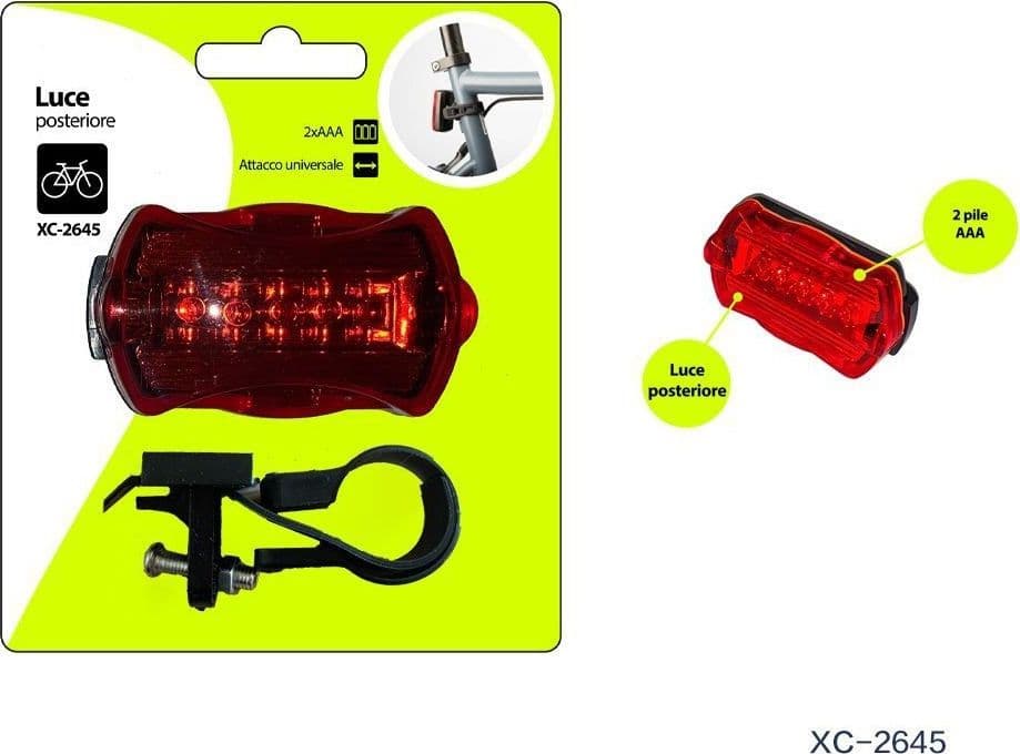 LUCE POSTERIORE A BATTERIA FANALE PER BICI ATTACCO UNIVERSALE CON GANCIO XC-2645