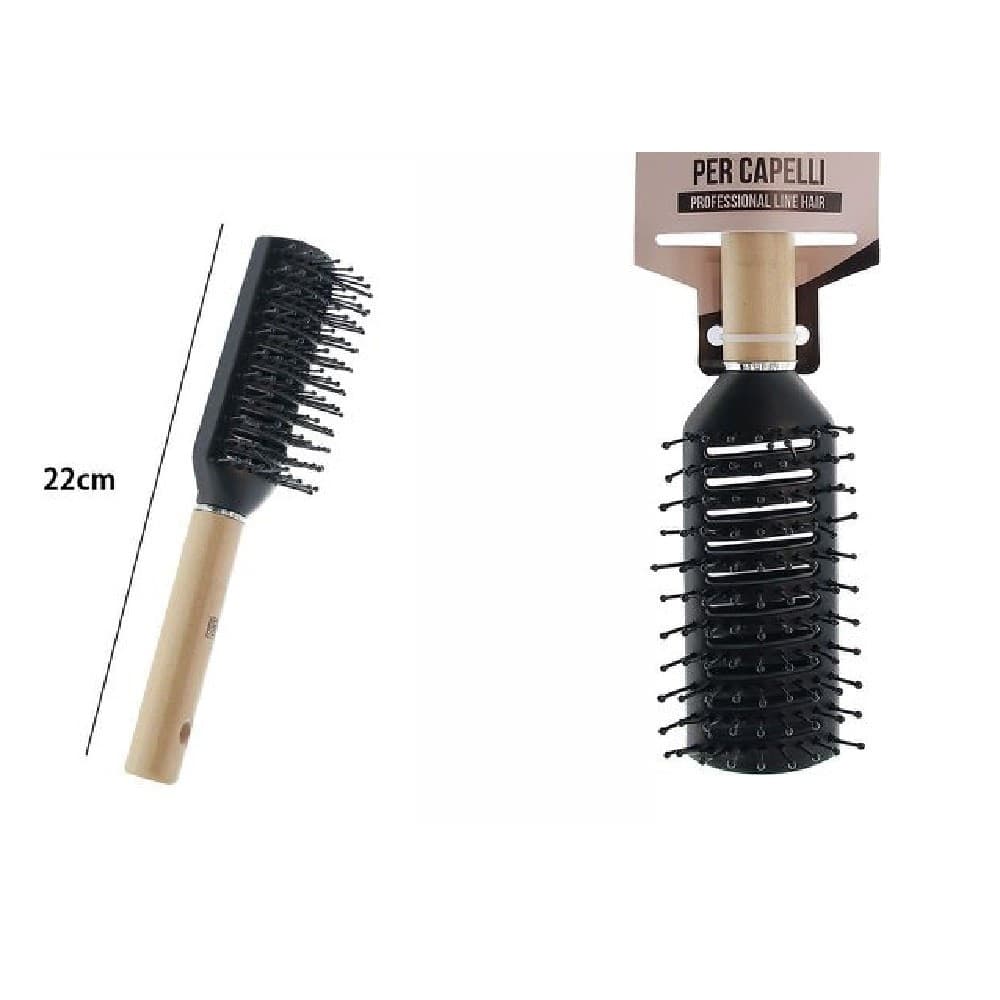 SPAZZOLA HAIR STYLIST CON MANICO LEGNO ACCONCIATURA CAPELLI PROFESSIONALE 22CM
