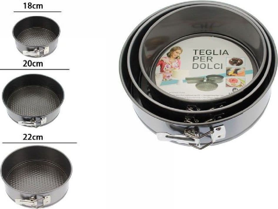 SET 3 PZ TEGLIE TORTIERE ANTIADERENTI ROTONDE PER TORTE FORNO STAMPO DOLCI 59955
